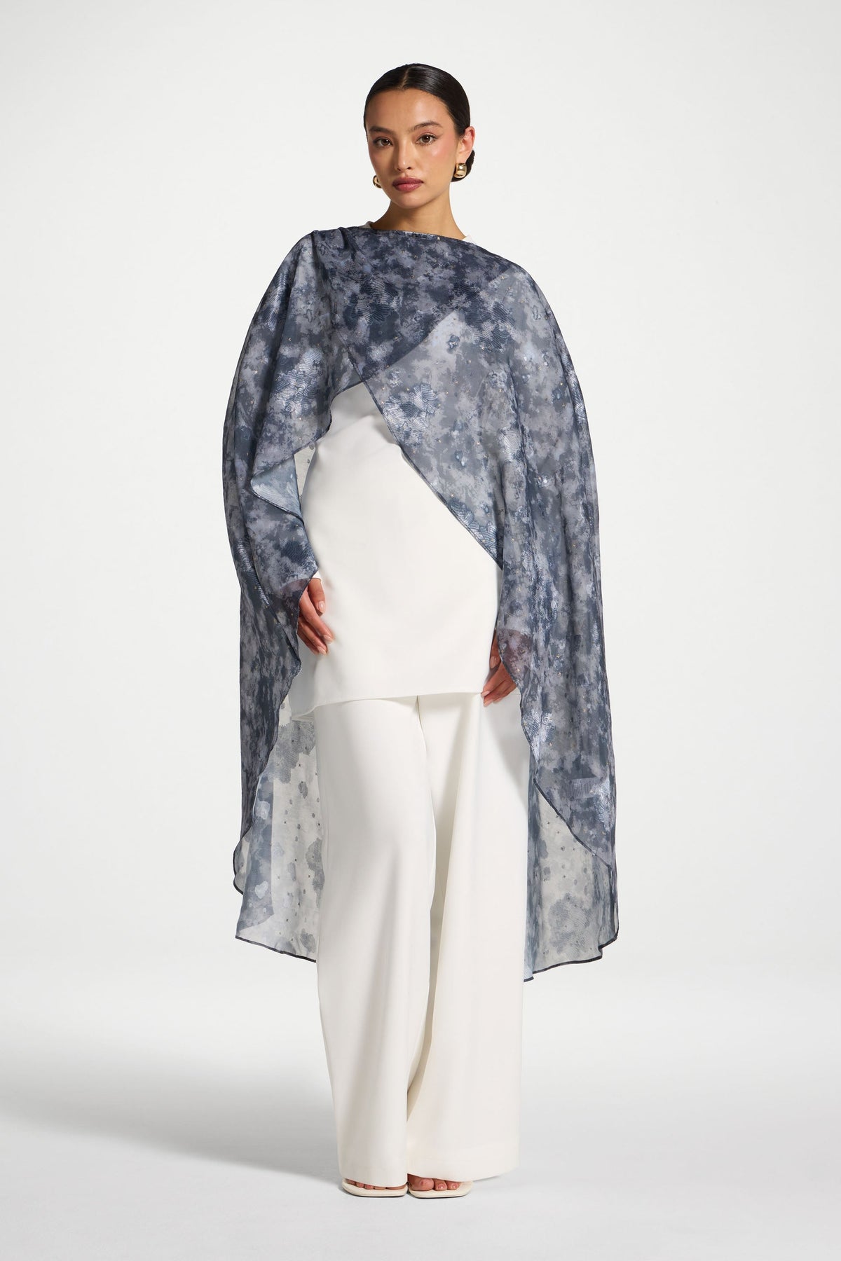 Lace Up Back Top & Cape Set - White/Midnight