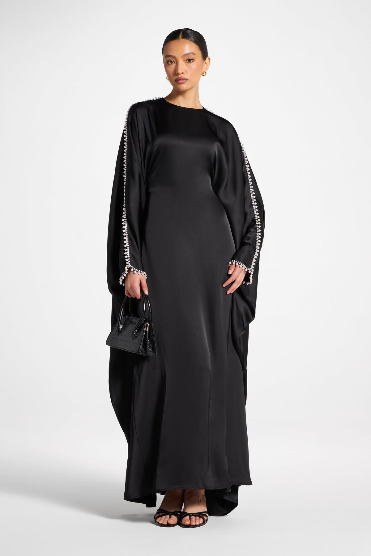 Embellished Butterfly Abaya Dress - Black