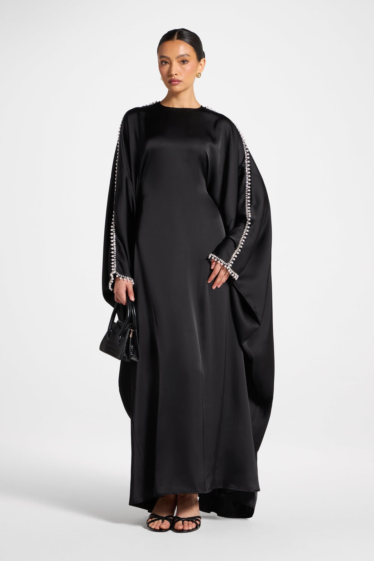 Embellished Butterfly Abaya Dress - Black