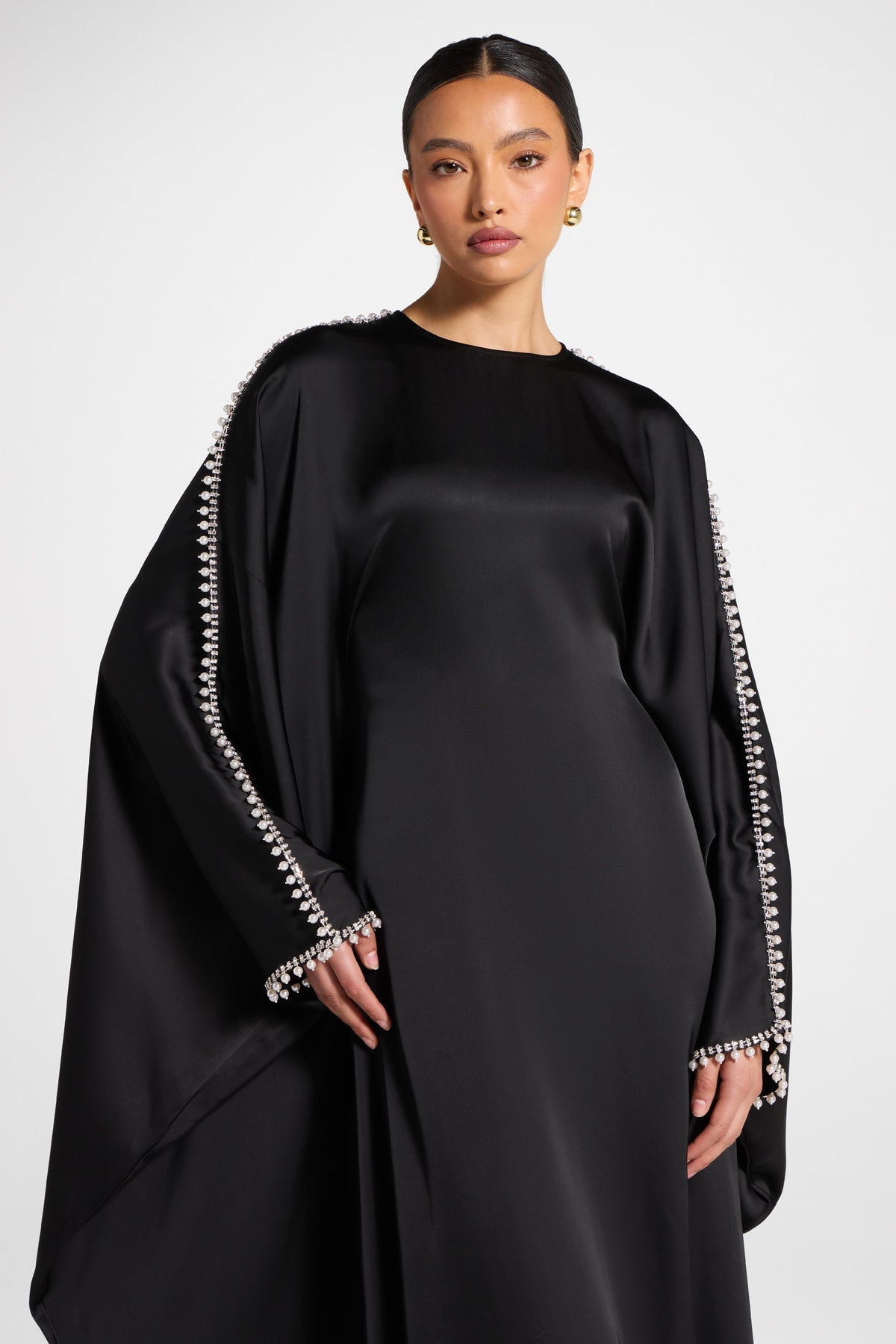 Embellished Butterfly Abaya Dress - Black