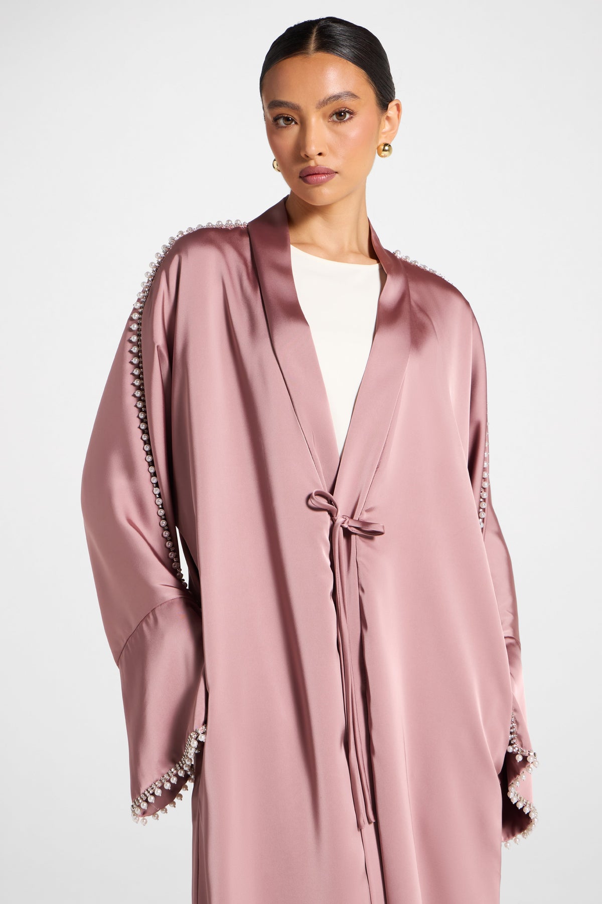 Embellished Open Abaya - Desert Mauve