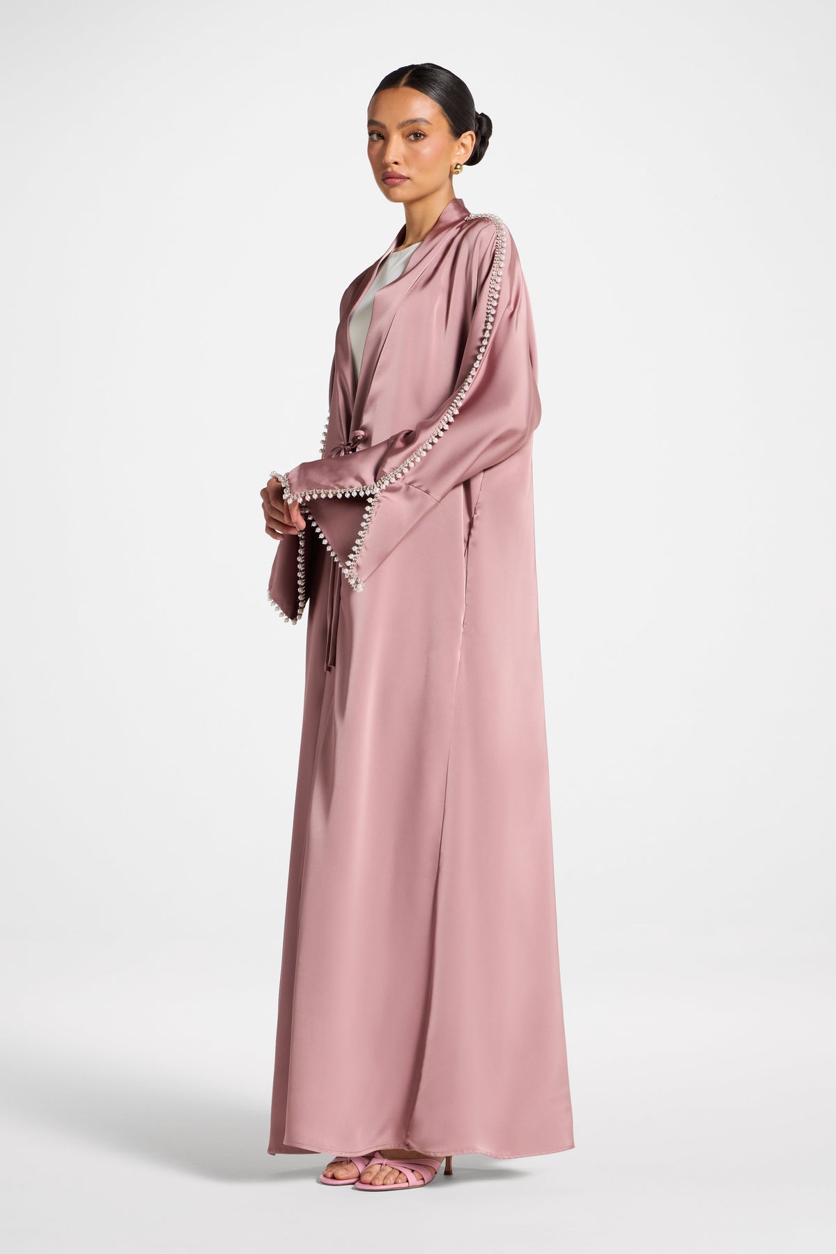 Embellished Open Abaya - Desert Mauve