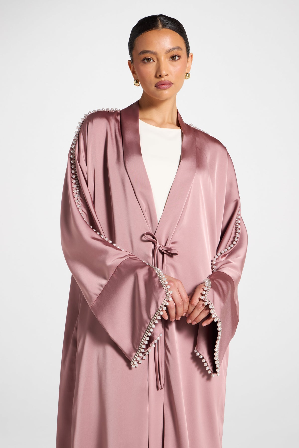 Embellished Open Abaya - Desert Mauve