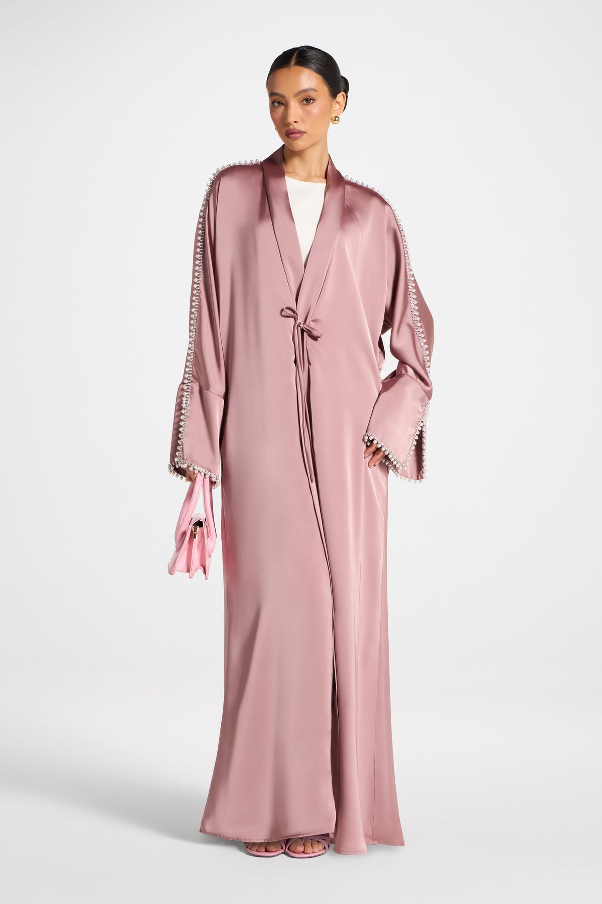 Embellished Open Abaya - Desert Mauve