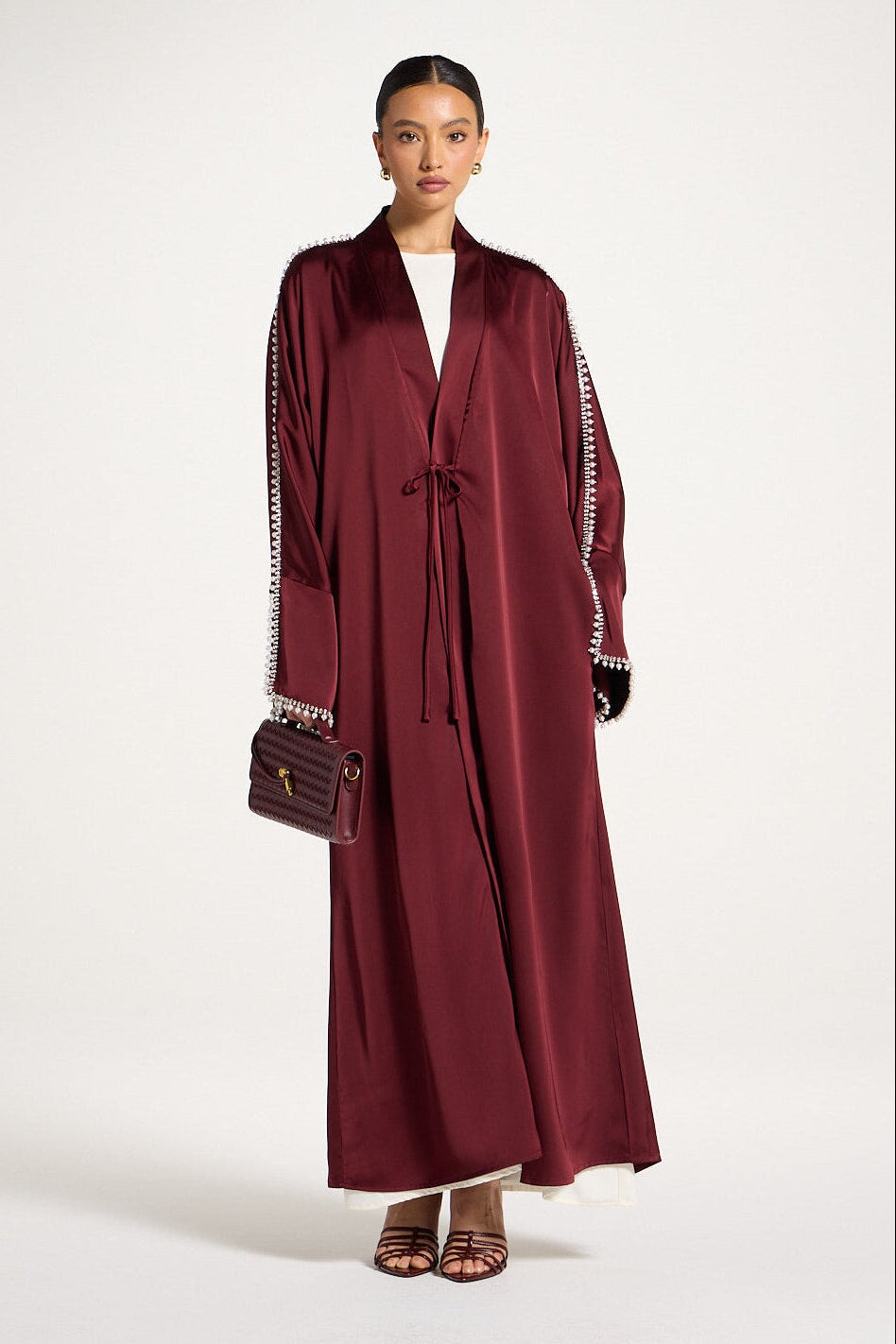 Embellished Open Abaya - Pomegranate