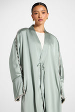 Embellished Open Abaya - Sage