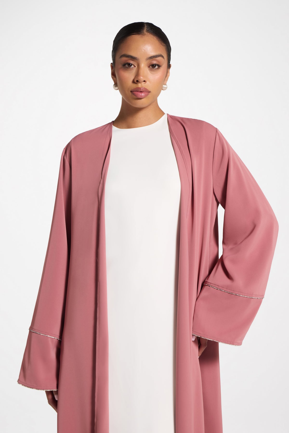 Embellished Sleeve Open Abaya - Pink