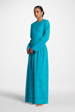 Eyelet Lace Up Maxi Dress - Cerulean