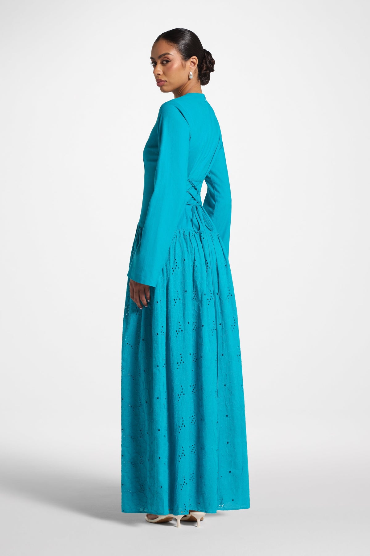 Eyelet Lace Up Maxi Dress - Cerulean