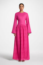 Eyelet Lace Up Maxi Dress - Magenta