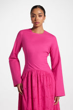 Eyelet Lace Up Maxi Dress - Magenta