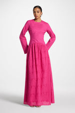 Eyelet Lace Up Maxi Dress - Magenta