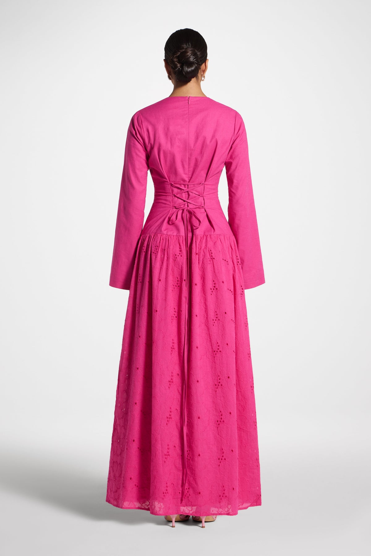 Eyelet Lace Up Maxi Dress - Magenta