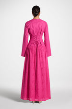 Eyelet Lace Up Maxi Dress - Magenta