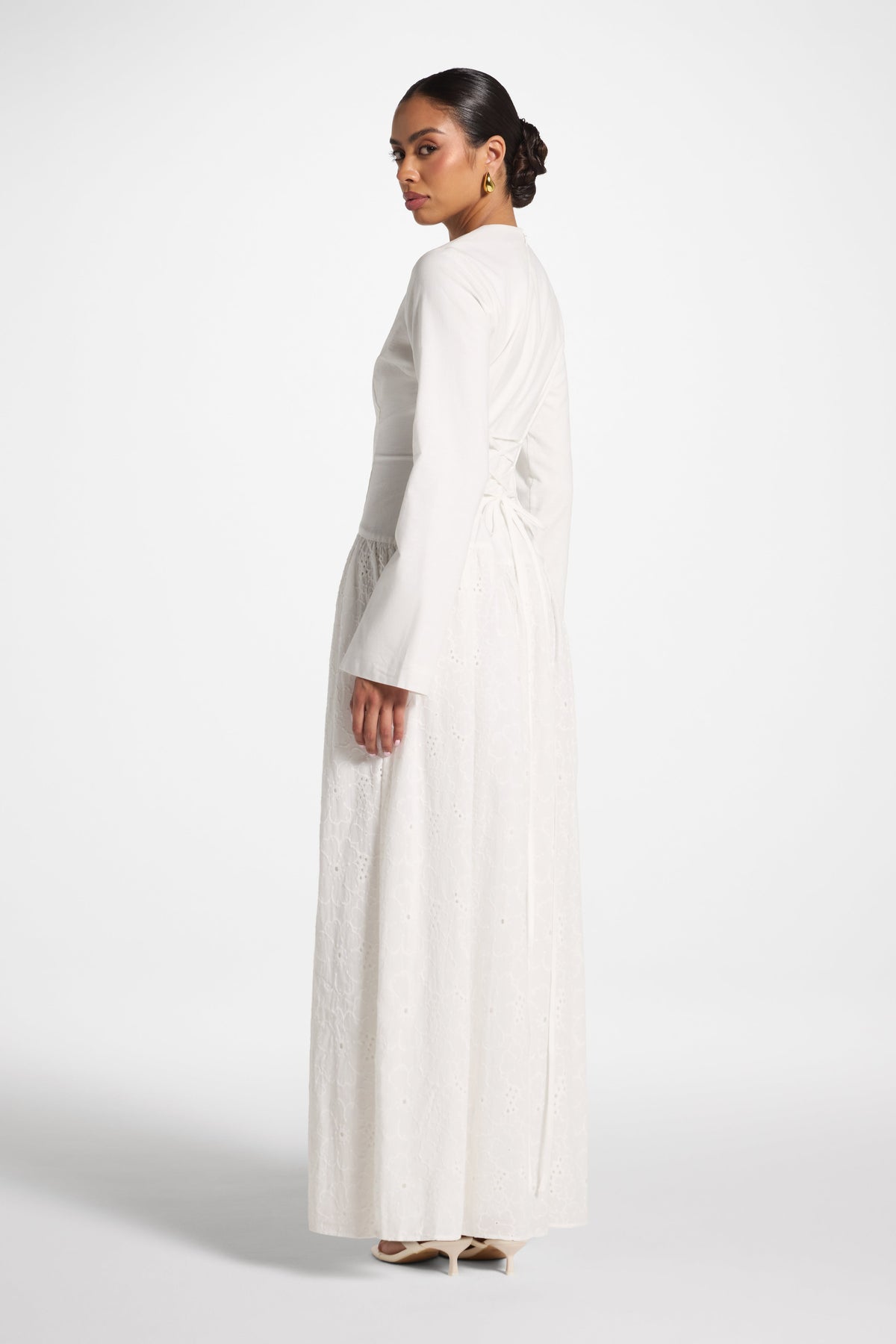 Eyelet Lace Up Maxi Dress - White
