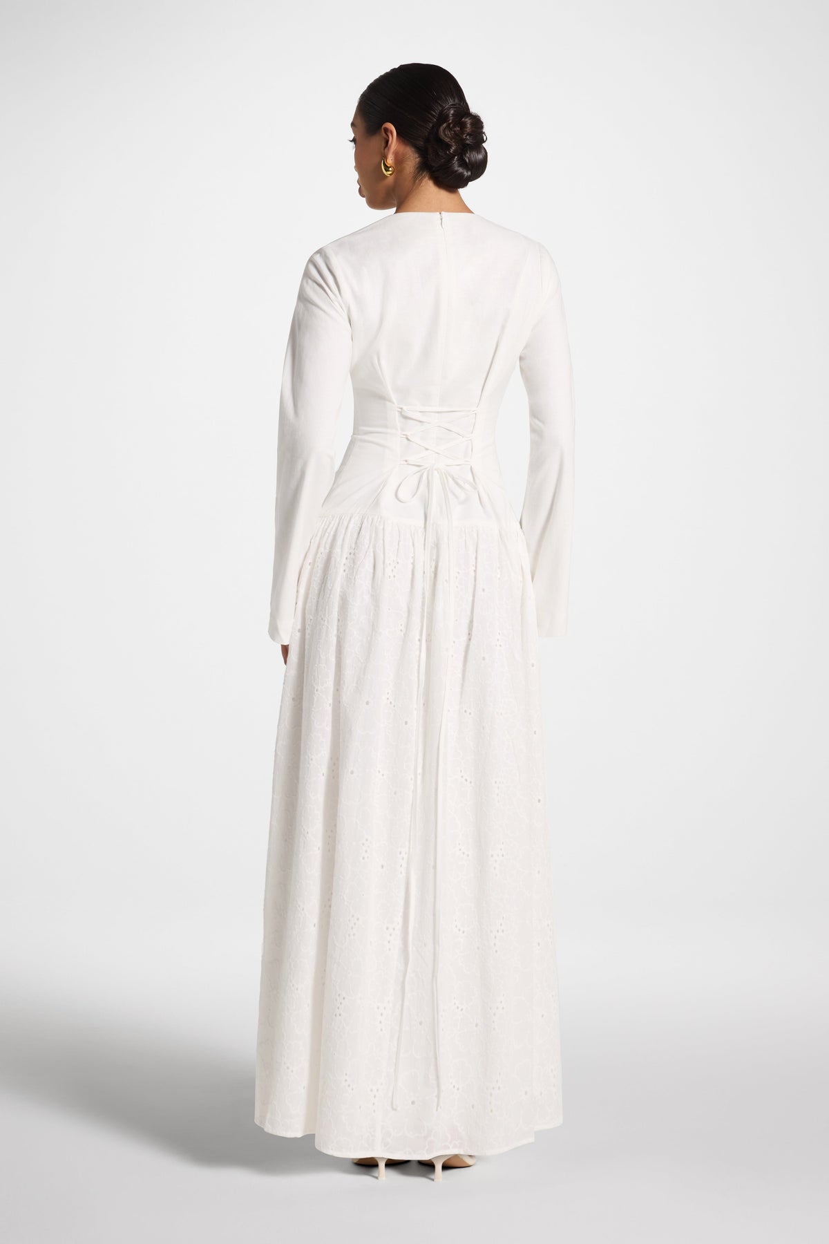 Eyelet Lace Up Maxi Dress - White