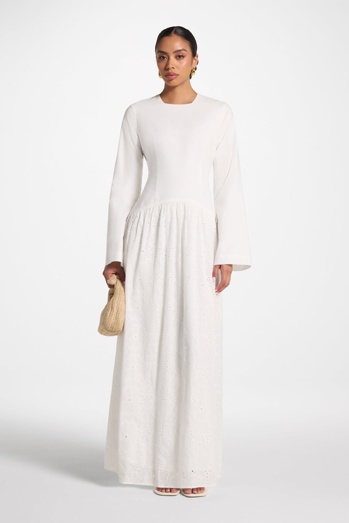Eyelet Lace Up Maxi Dress - White