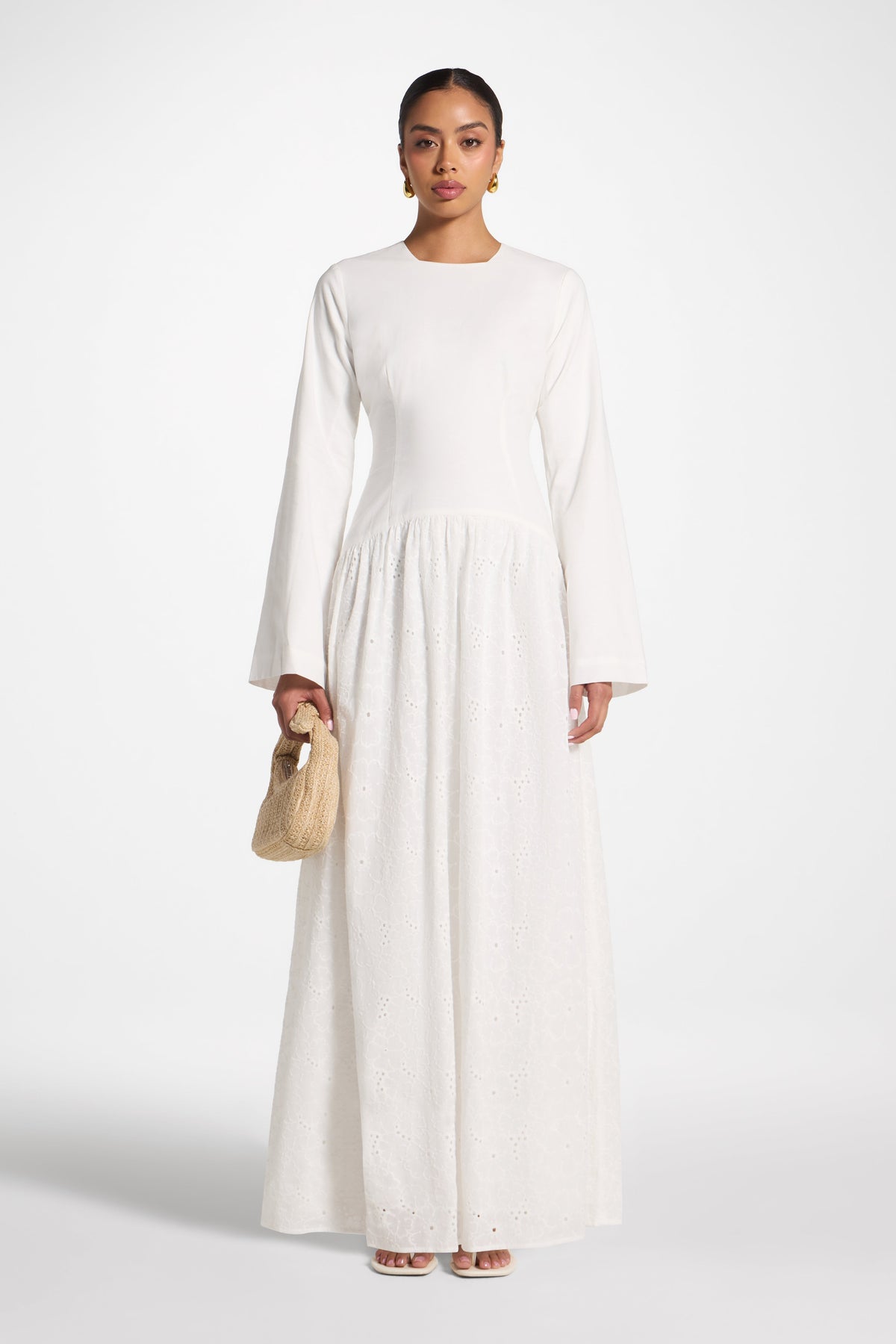 Eyelet Lace Up Maxi Dress - White
