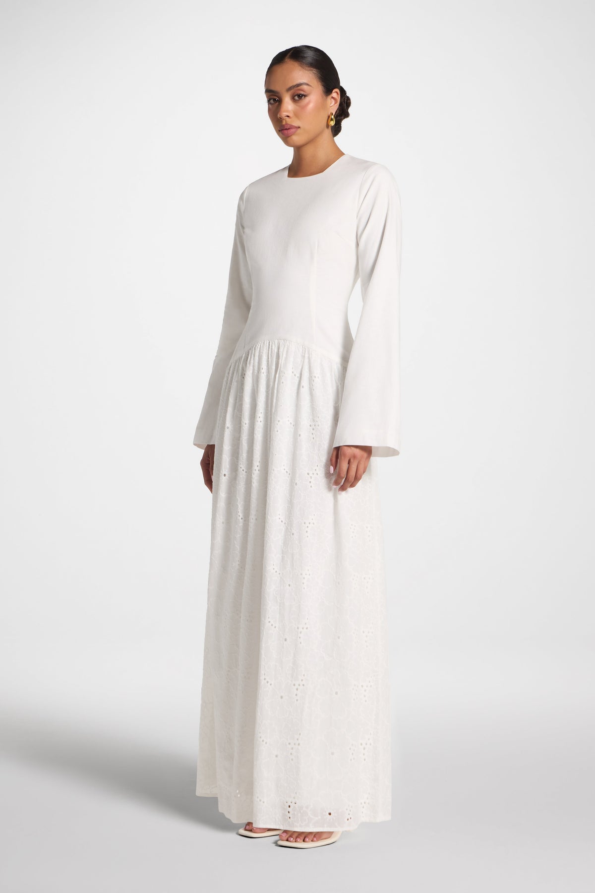 Eyelet Lace Up Maxi Dress - White