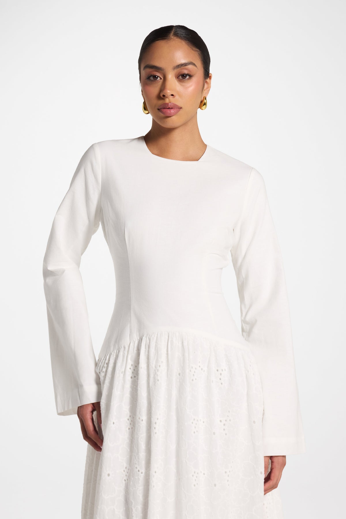 Eyelet Lace Up Maxi Dress - White