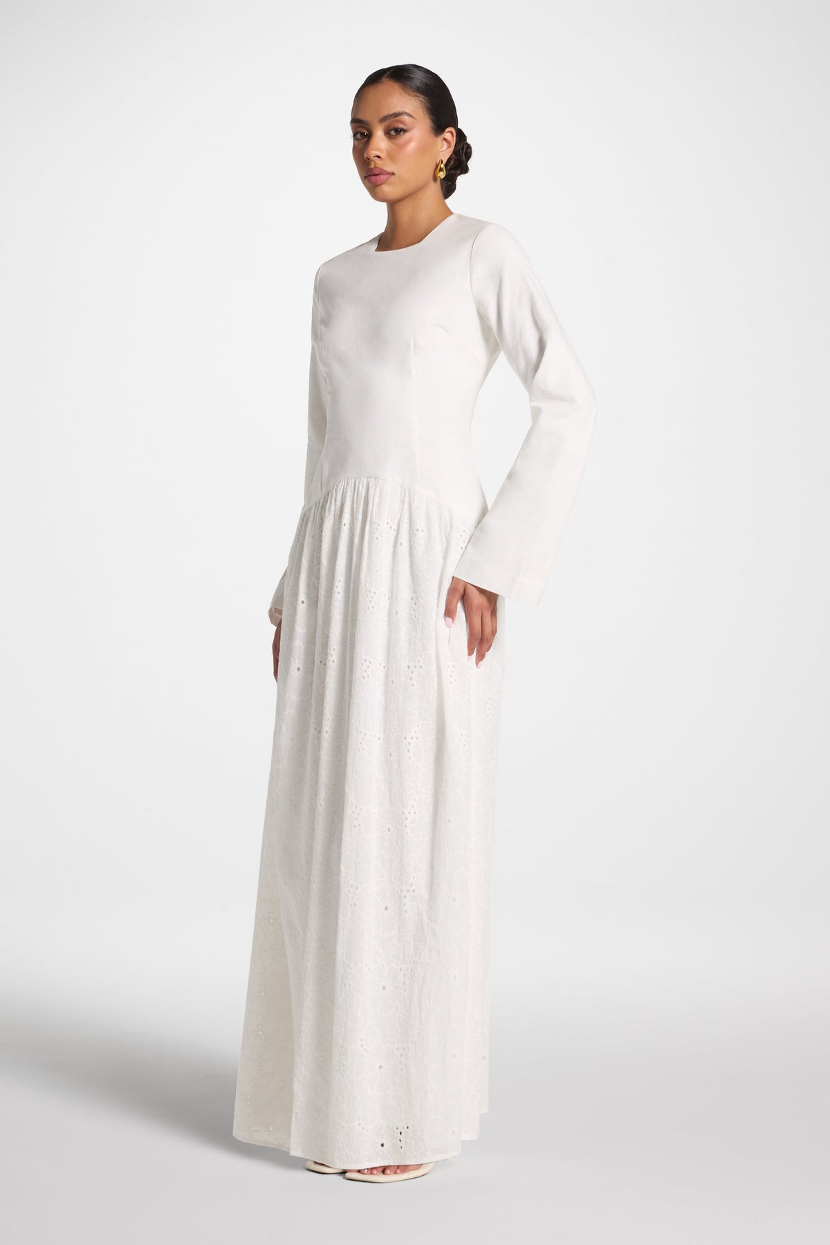 Eyelet Lace Up Maxi Dress - White