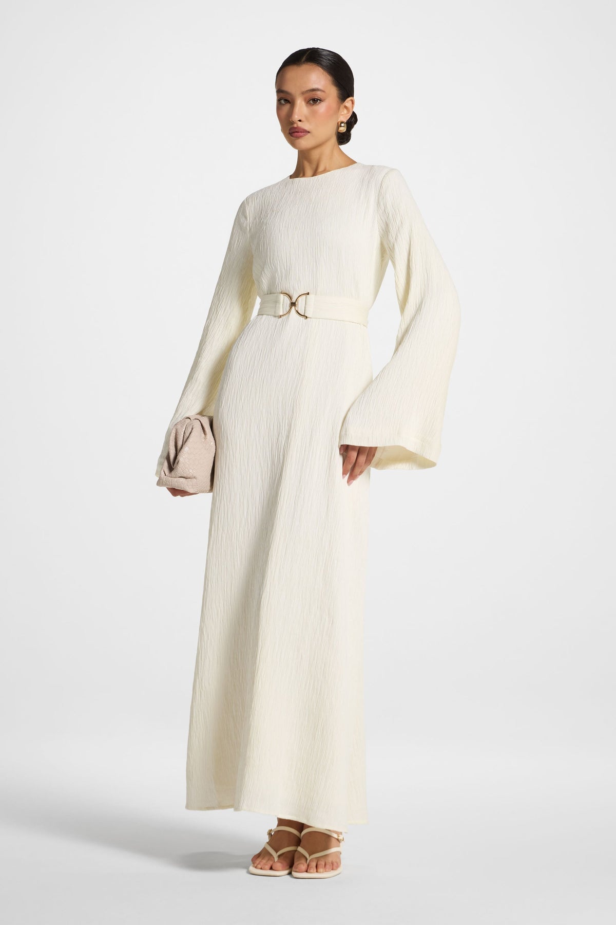 Flare Sleeve Maxi Dress - White