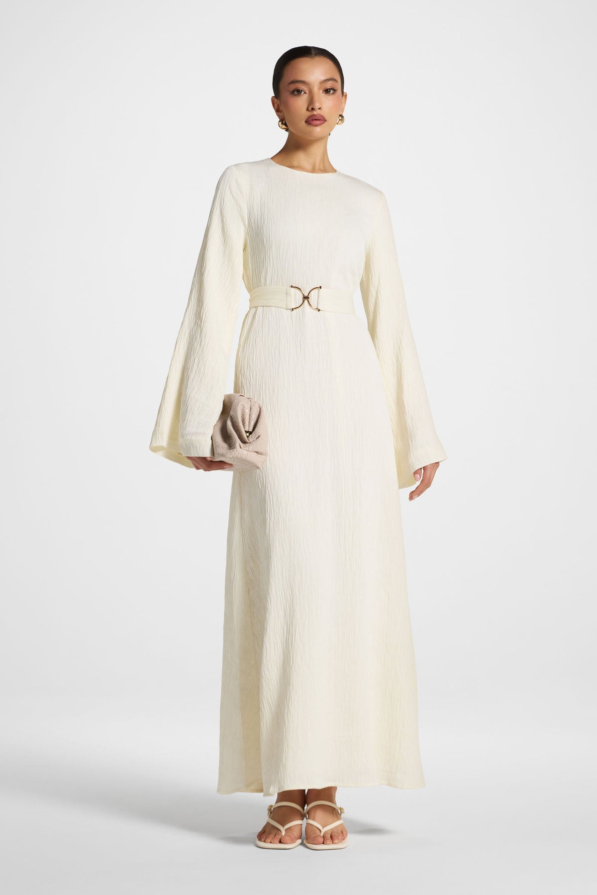 Flare Sleeve Maxi Dress - White