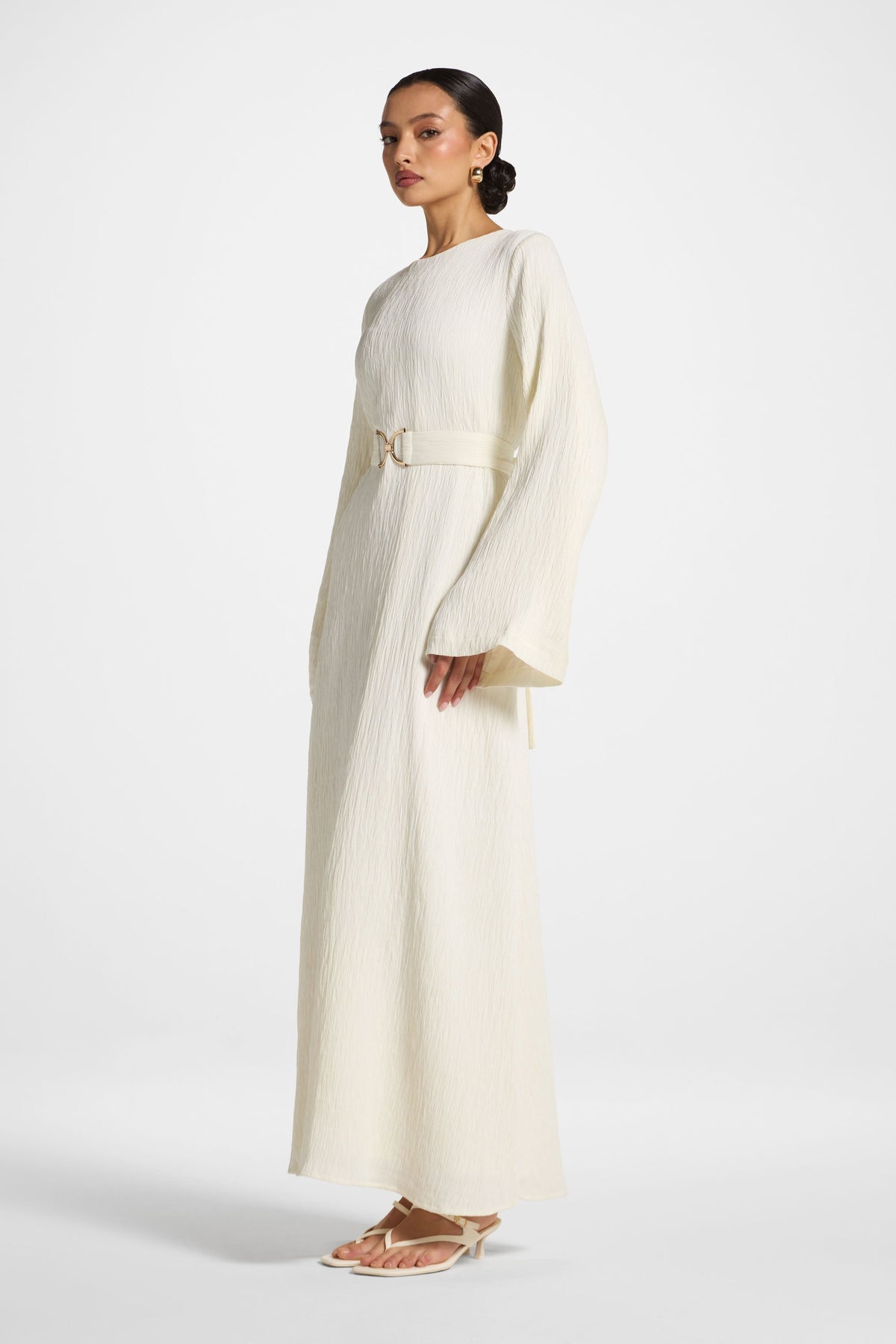 Flare Sleeve Maxi Dress - White