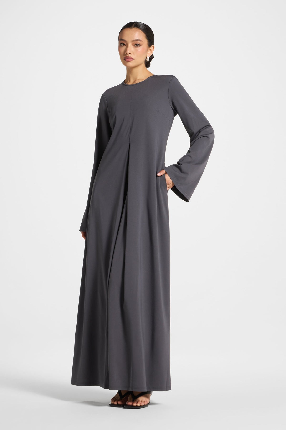 Flowy Pleat Maxi Dress - Iron