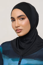 Instant Tie Back Mesh Swim Hijab - Black