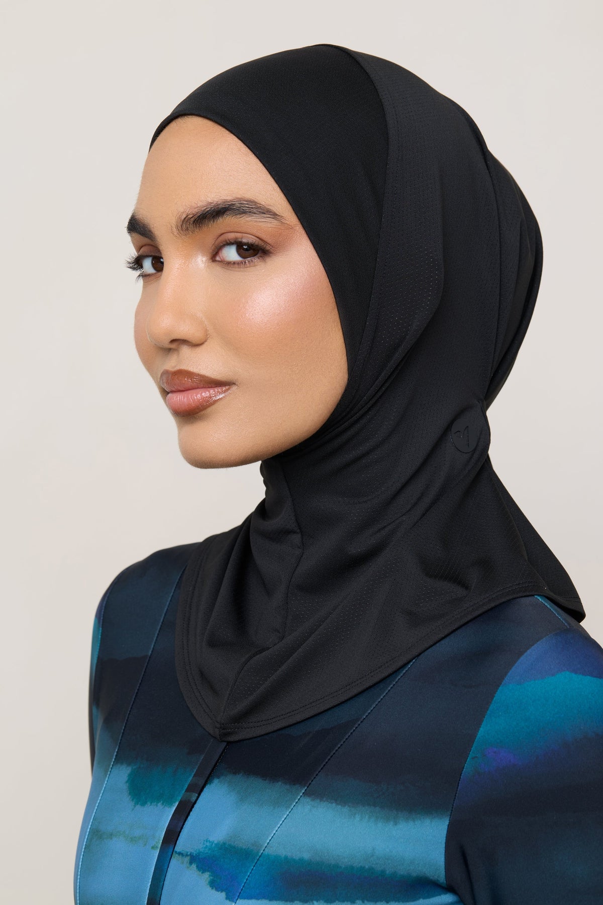 Instant Tie Back Mesh Swim Hijab - Black