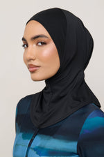 Instant Tie Back Mesh Swim Hijab - Black