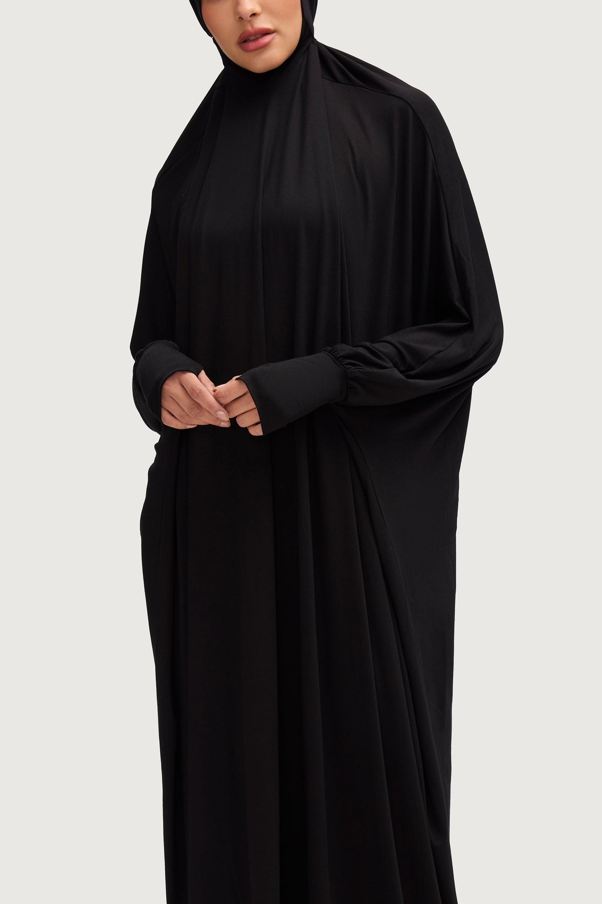 Jersey Cupro Prayer Jilbab Abaya - Black