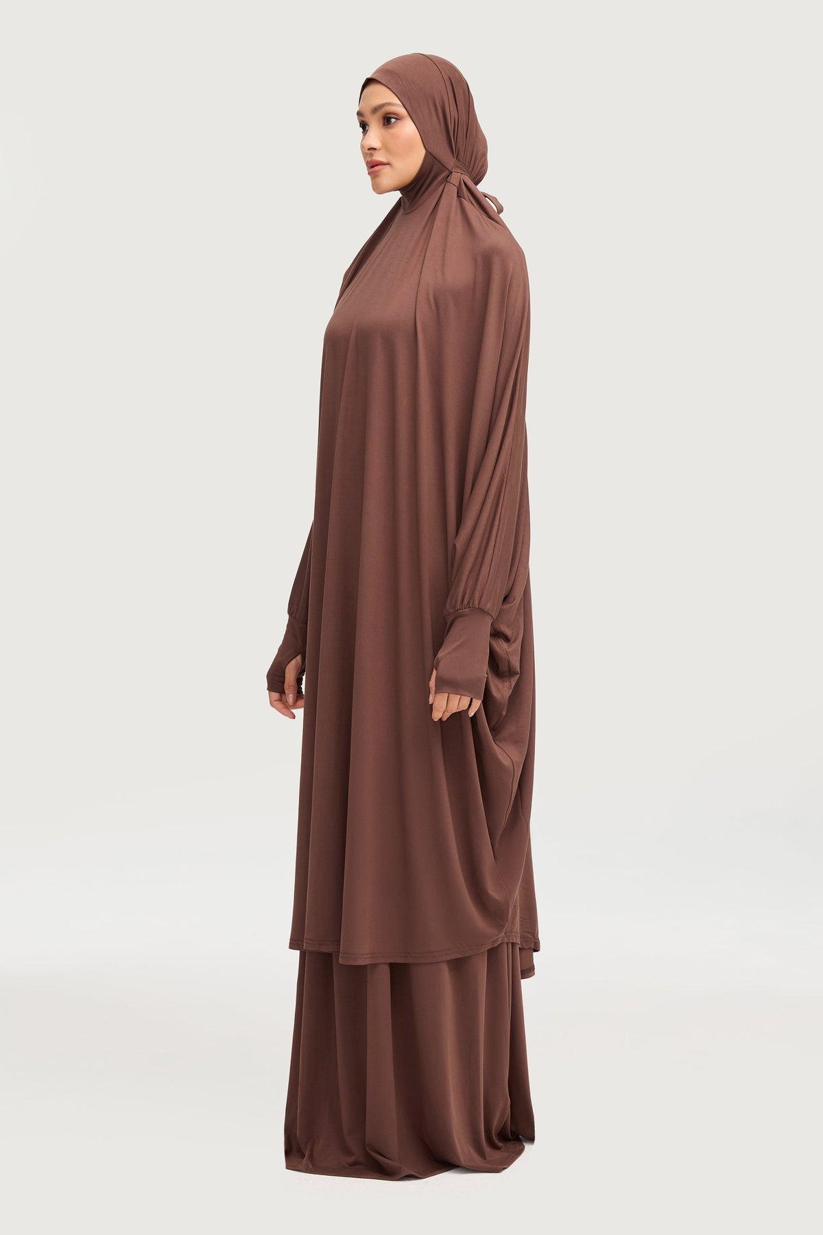 Jersey Cupro Prayer Jilbab & Skirt Set - Brown