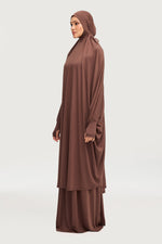 Jersey Cupro Prayer Jilbab & Skirt Set - Brown