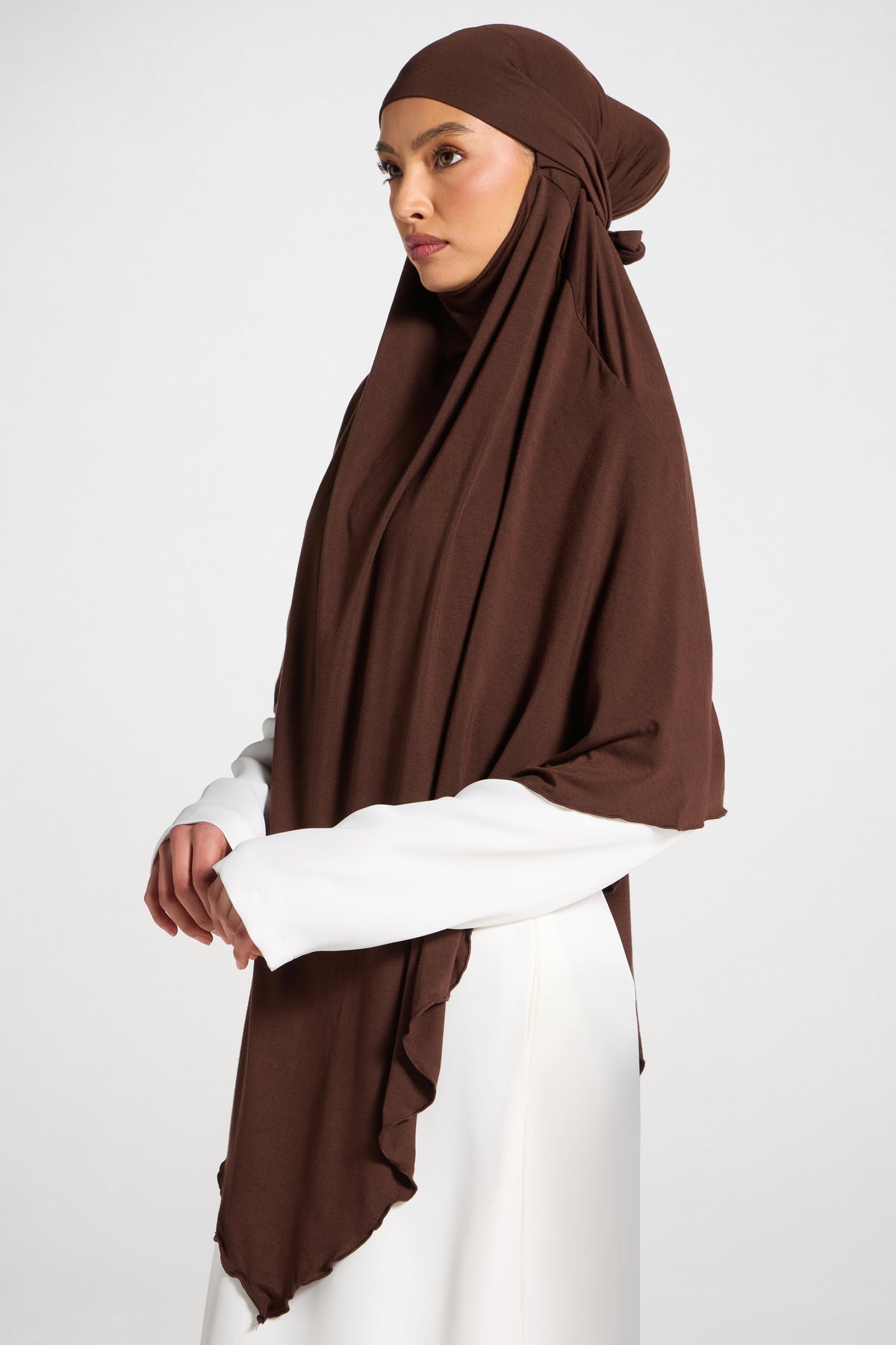 Jersey Khimar Hijab - Chocolate