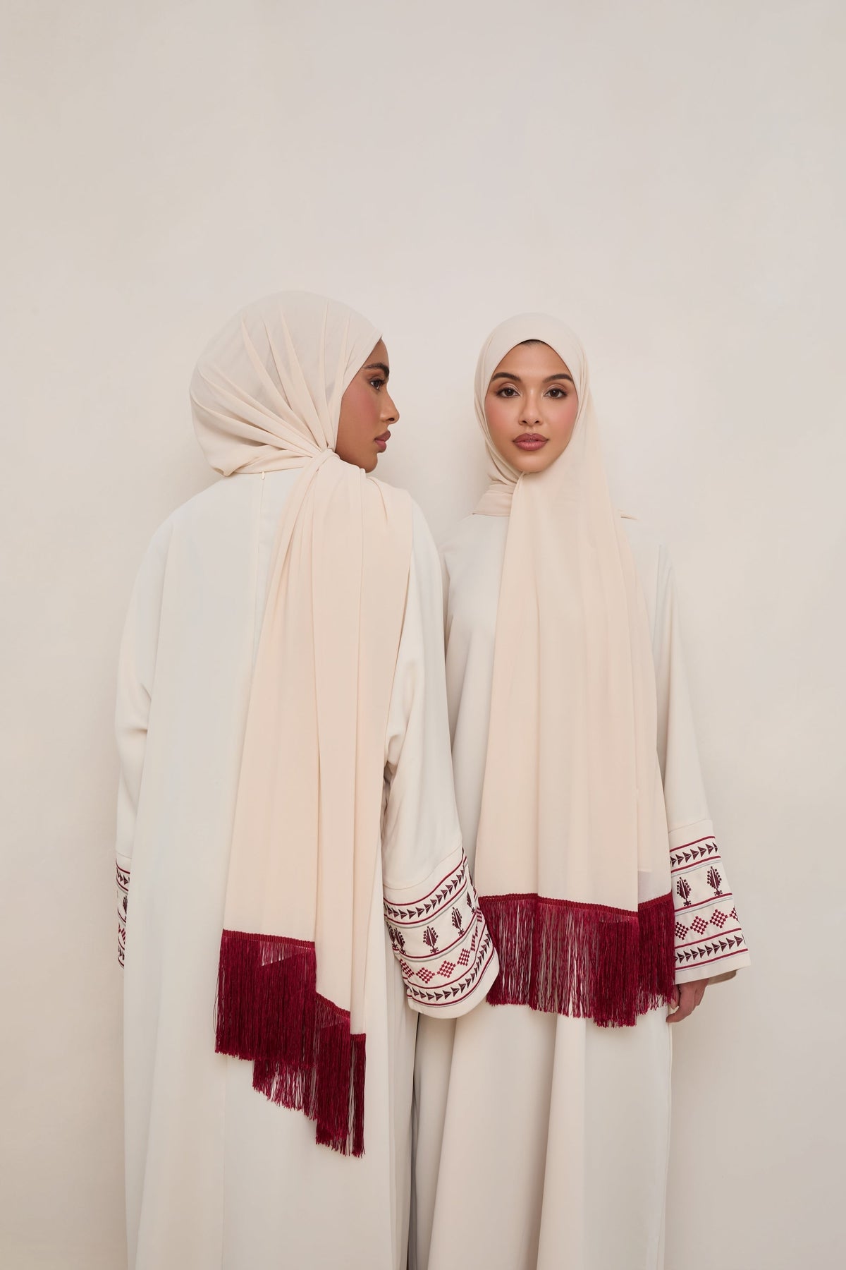 Khirka Chiffon Hijab - Red Tassels