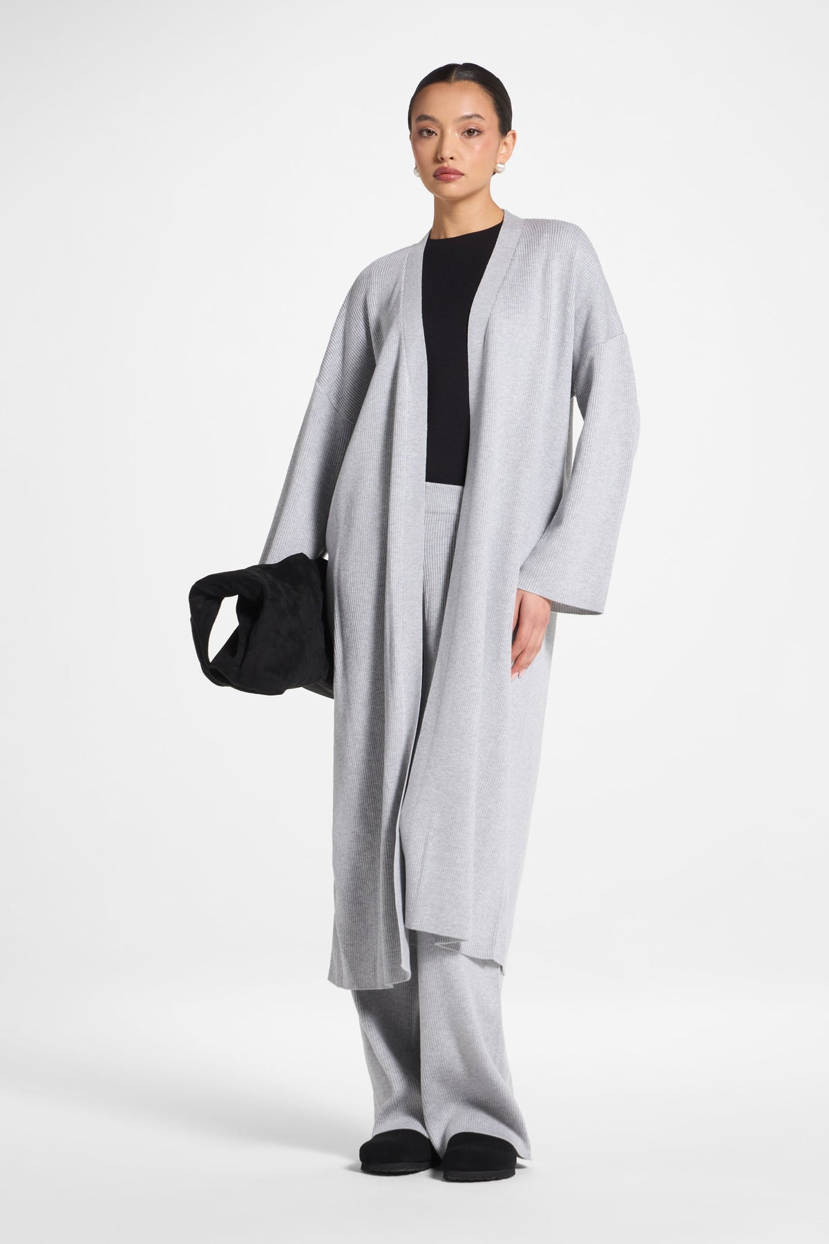 Knit Cardigan & Pants Set - Heather Grey