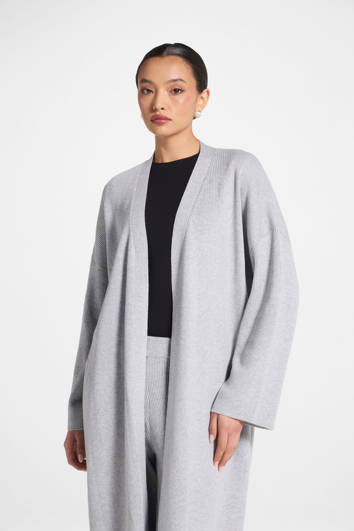 Knit Cardigan & Pants Set - Heather Grey