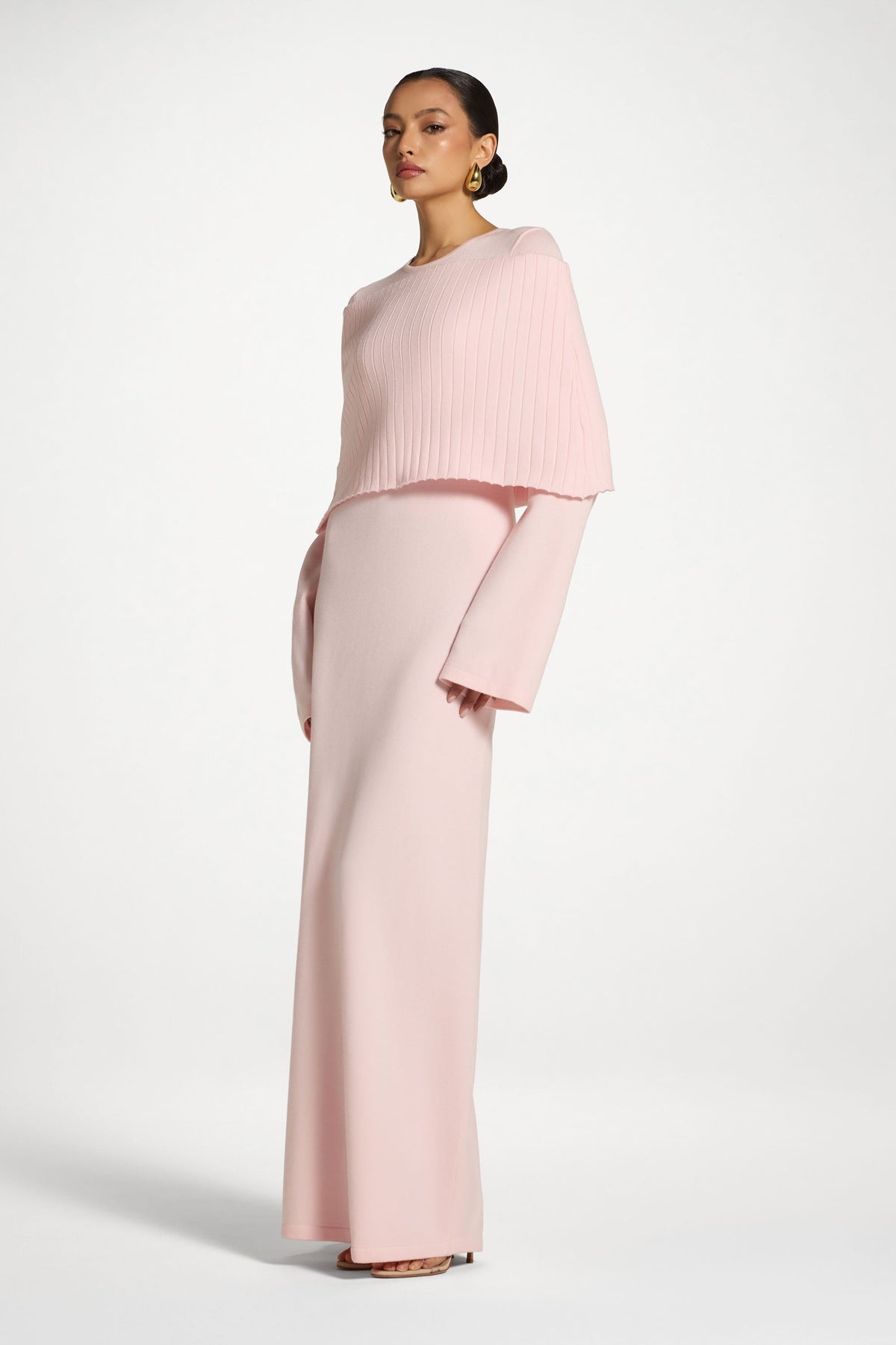 Knit Drape Maxi Dress - Baby Pink