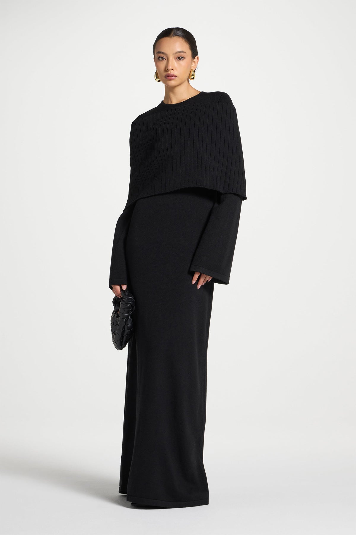 Knit Drape Maxi Dress - Black