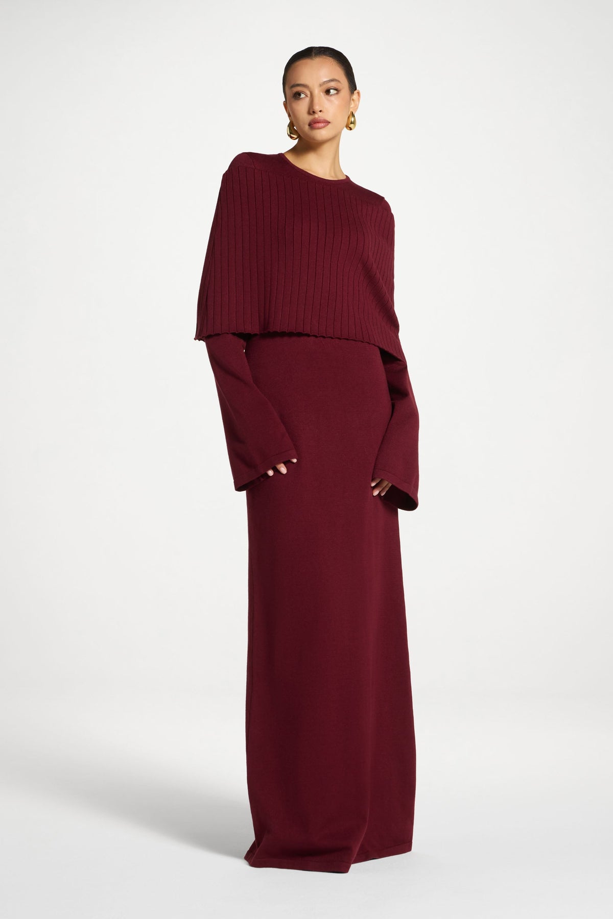 Knit Drape Maxi Dress - Cherry Lacquer