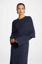 Knit Drape Maxi Dress - Denim Blue
