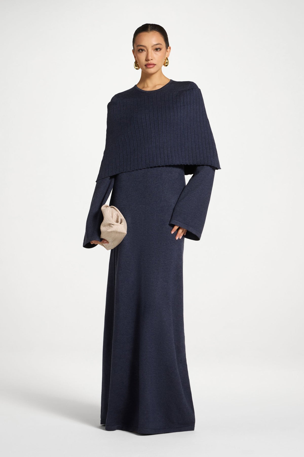 Knit Drape Maxi Dress - Denim Blue