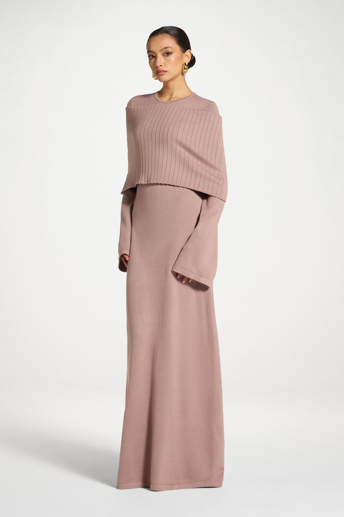 Knit Drape Maxi Dress - Mocha Mauve