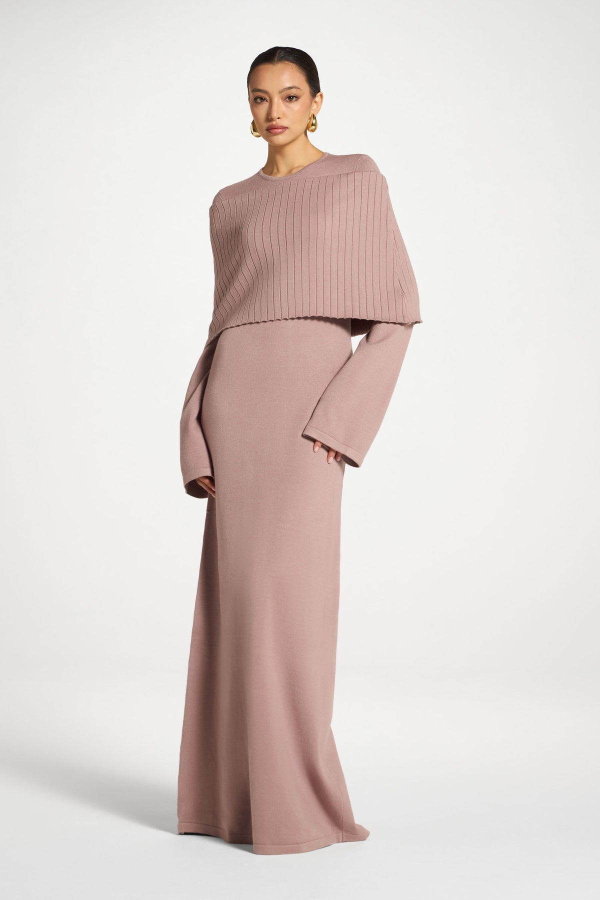 Knit Drape Maxi Dress - Mocha Mauve