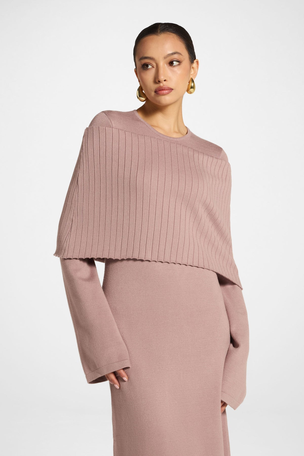 Knit Drape Maxi Dress - Mocha Mauve