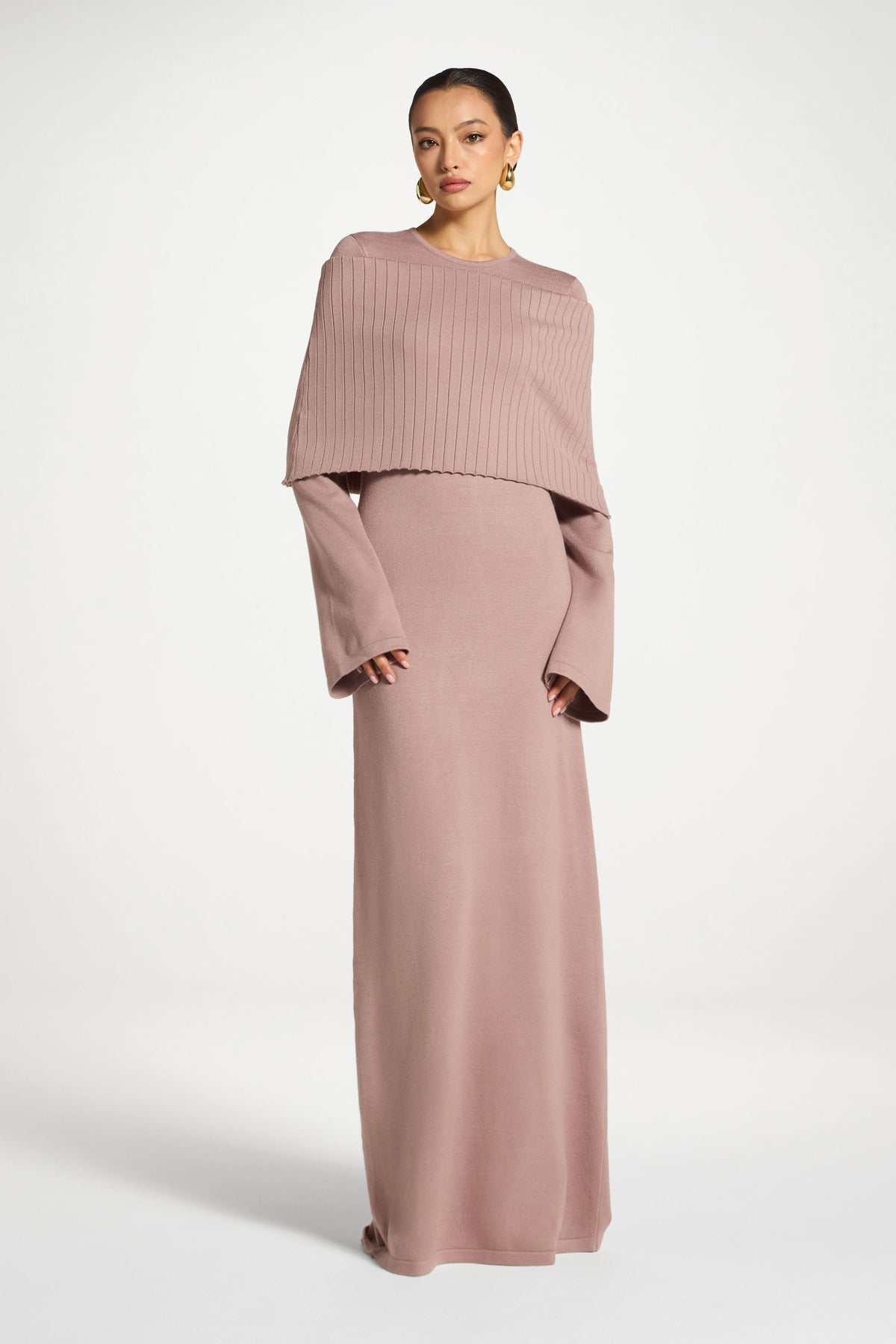 Knit Drape Maxi Dress - Mocha Mauve