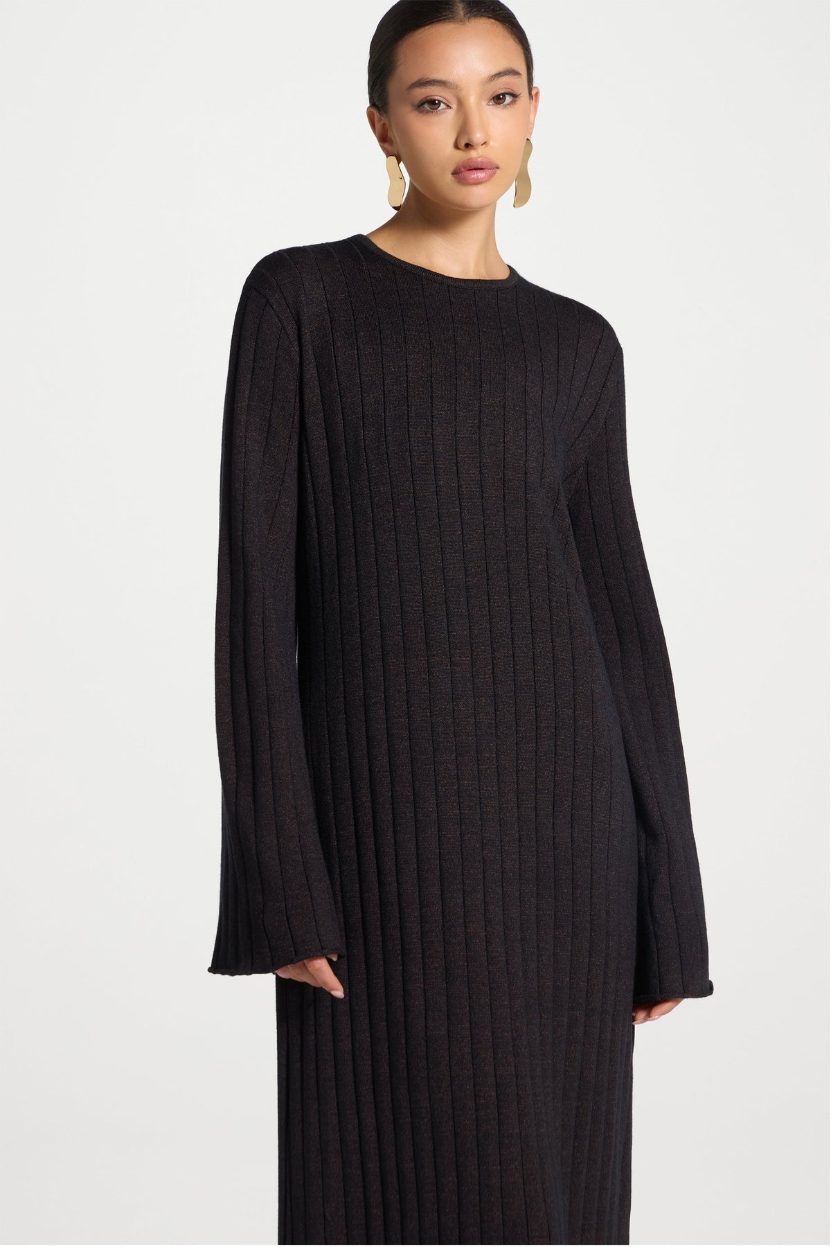 Knit Flare Sleeve Dress - Black Ember