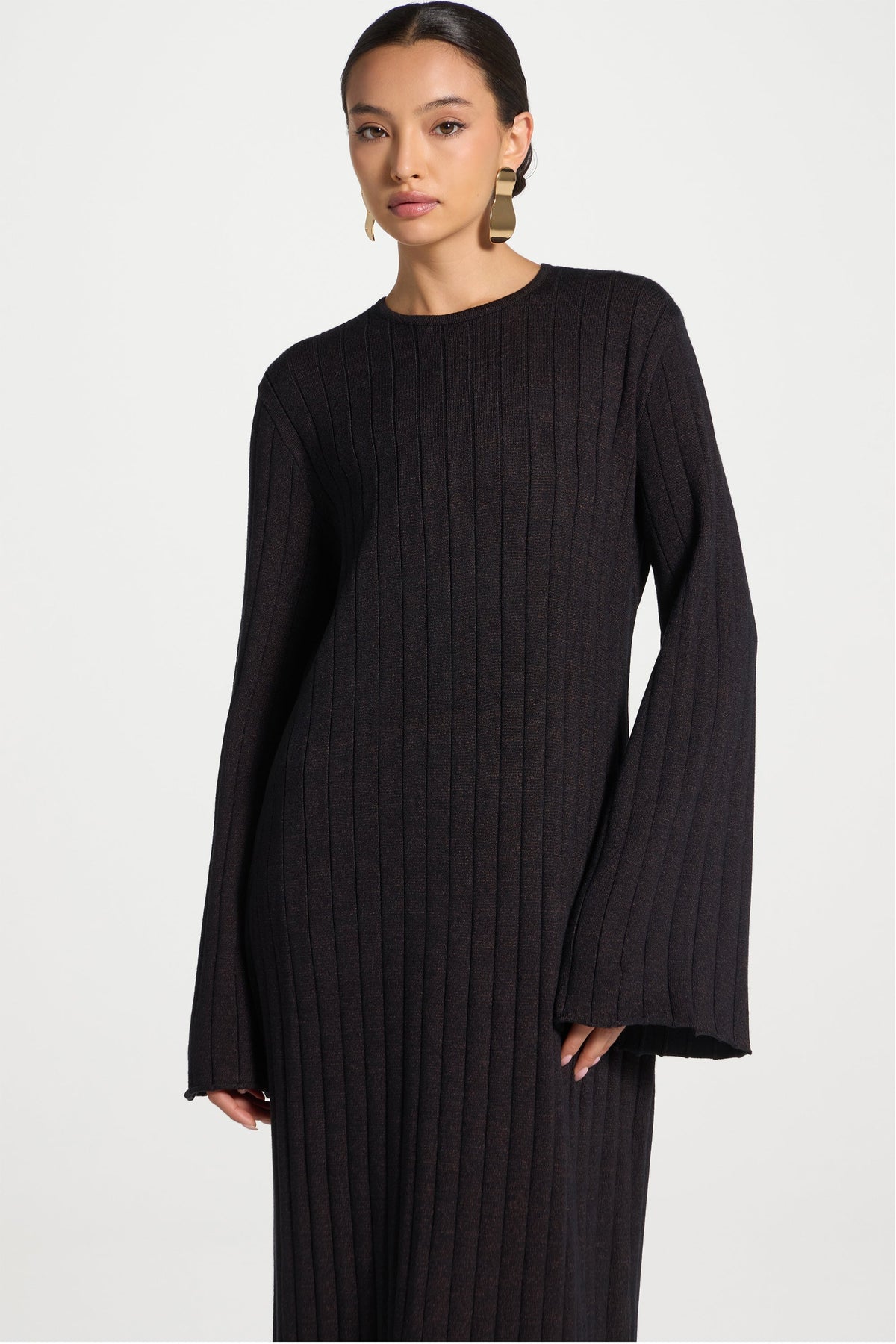 Knit Flare Sleeve Dress - Black Ember